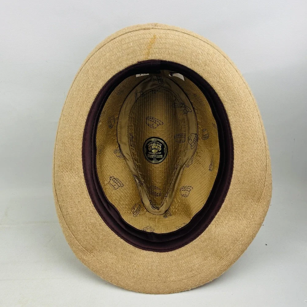 Vintage Stevens Tweed Feather Fedora Mens 7 3/8 Tan Wool USA Made
